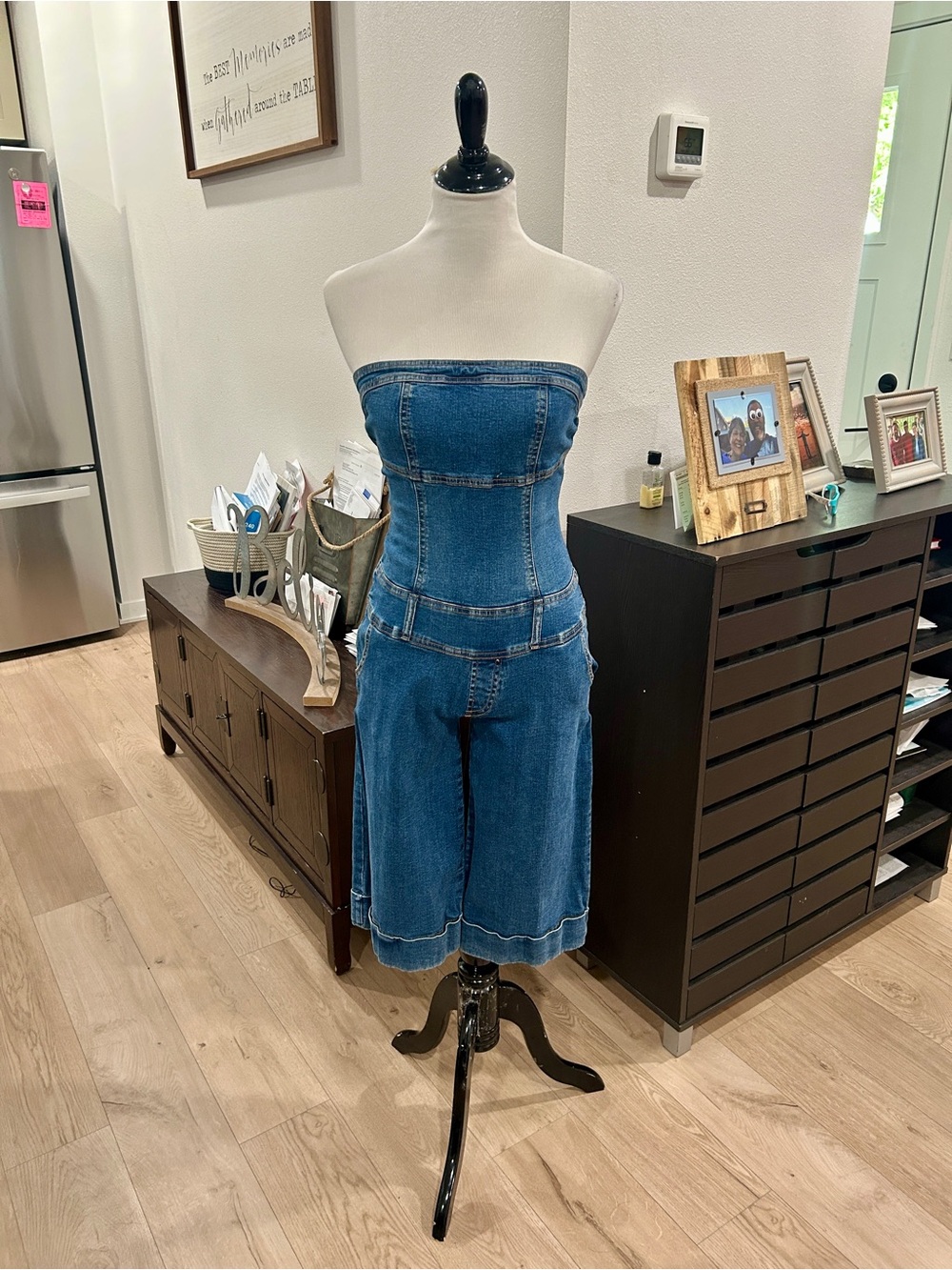 Denim Strapless Jumpsuit Romper - Blue